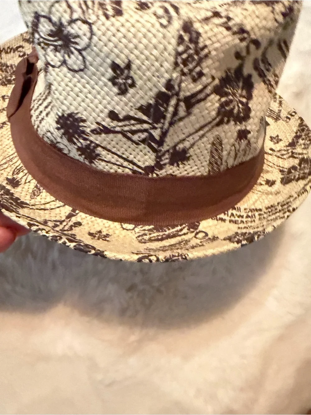 Hawaiian Straw Fedora Hat - Tropical Print with Brown Band